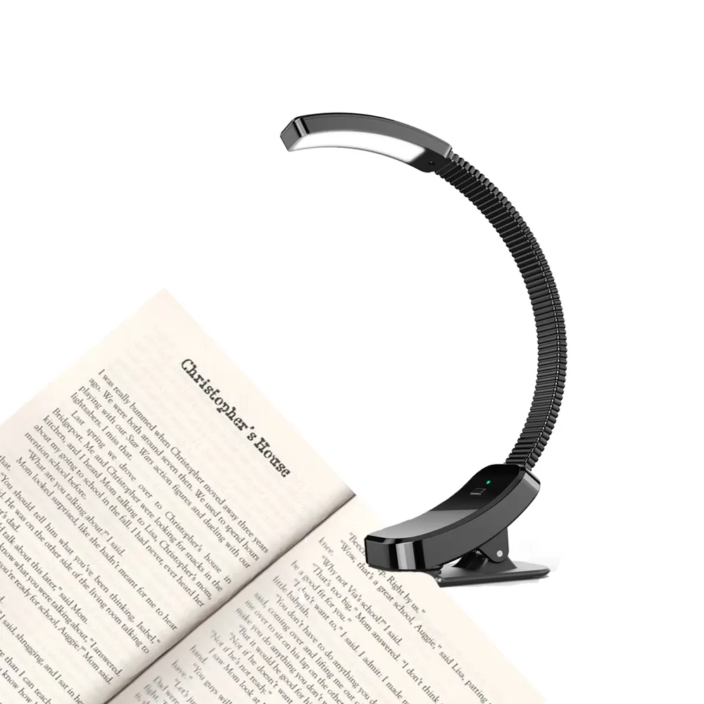 Lâmpada de leitura flexível ajustável com 3 engrenagens, portátil, atração magnética, luz LED para livro, tipo clipe, recarregável por USB, luz para livro