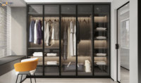Dormitorio principal Walk in Closet con cajón extraíble Puerta de vidrio de diseño de lujo