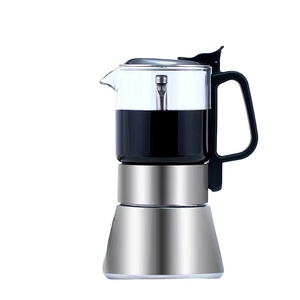 Nouvelle conception de cafetière à percolateur de style italien, en <span class=keywords><strong>verre</strong></span> transparent et en aluminium, cafetière à moka, 6 tasses à expresso - Product Image 1