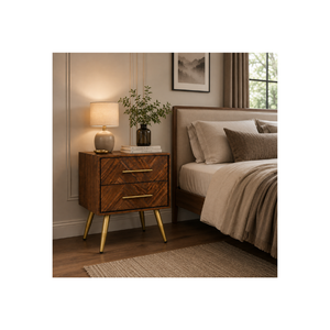 Modern Wooden <b>Bedside</b> <b>Table</b> 2 Drawer Nightstand Chevron Design OEM ODM Custom Supplier Direct Supply Bedroom Furniture - Product Image 1