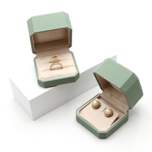 High Quality Green Eco-Friendly Octagon Jewelry Packaging <b>Box</b> for <b>Ring</b> Earring Necklace PU Leather Suede Velvet Jewelry <b>Box</b> - Product Image 2