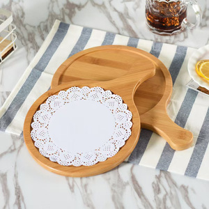 Solid Wood Pizza <b>Tray</b> With Handle Round Serving Plate For Bread Sushi Cheese Western Food Kitchen Use - Product Image 2
