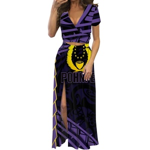 Pohnpei Puletasi marron robe mi-longue femmes polynésiennes Samoan Pohnpei femmes robes d'été Puletasi Logo personnalisé ensembles pour femmes <span class=keywords><strong>POD</strong></span> - Product Image 5