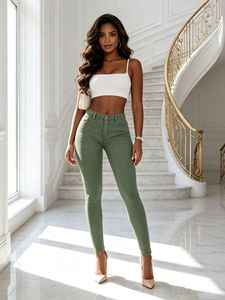 European and American style women's high <b>waisted</b> <b>elastic</b> <b>jeans</b> versatile casual women's denim pants - Product Image 1