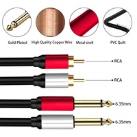 Câble audio Hifi double 6,35 mm mâle vers double RCA mâle plaqué or avec gaine en PVC et longueur personnalisée