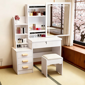 <span class=keywords><strong>Tavolo</strong></span> <span class=keywords><strong>da</strong></span> Trucco Illuminato per Camere Piccole in Affitto, Scrivania Multifunzionale Minimalista con Specchio Scorrevole per Spazi Compatti - Product Image 5