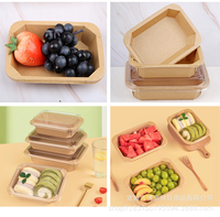 Boîte à emporter en papier kraft durable de haute qualité avec couvercle transparent 400/500/650/750/1000/1200ML Plateau carré en papier