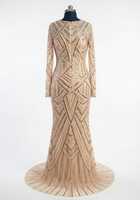 Robe de soirée de qualité supérieure, écologique, perlée à la main, sans manches, col halter, traîne longue, silhouette trompette/sirène pour