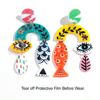 Anting-anting pesta hiperbola personalisasi kreatif, bentuk geometris tidak beraturan, motif bunga, tetesan air, ikan, anting-anting akrilik custom