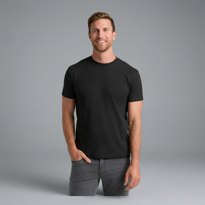 T-shirt noir à manches courtes pour homme, col rond, coupe ample, décontracté, en tricot polyester/coton, design uni - Product Image 3
