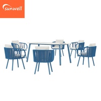 Table de salle à manger extérieure moderne, durable, résistante aux UV, empilable, étanche, extensible, en aluminium, avec 6 chaises, ensembles de jardin, restaurant, terrasse