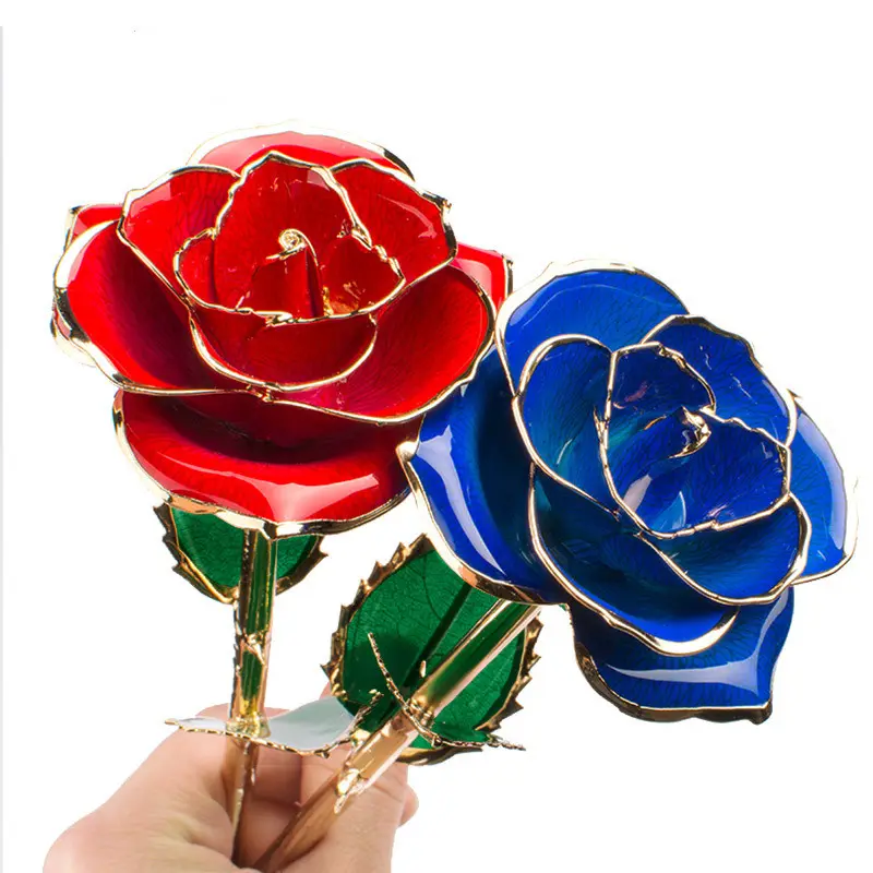 2023 Red Real Gold getauchte Rose Preserved Flowers Forever Rose mit Stand & Box für Valentinstag Mutter Muttertag Thanksgiving