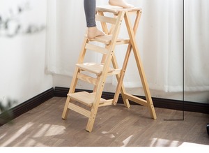 Escalera Plegable de Madera Maciza en Forma de Cruz, de Cuatro Peldaños, Diseño Moderno, Capacidad de 150 kg, para Apartamentos, Hogar, Uso Interior, GQK - Product Image 4