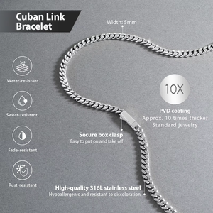 Bracelet pour homme en acier inoxydable plaqué or 14 carats, maillons cubains 8/5/3 mm, étanche et anti-ternissement, cadeau idéal - Product Image 6