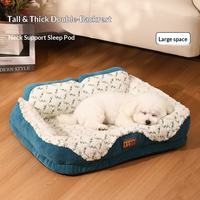 Canapé-lit pour animaux de compagnie en velours doux et moelleux, nid de sommeil pour chiens et chats avec dossier haut pour une utilisation intérieure toute l'année
