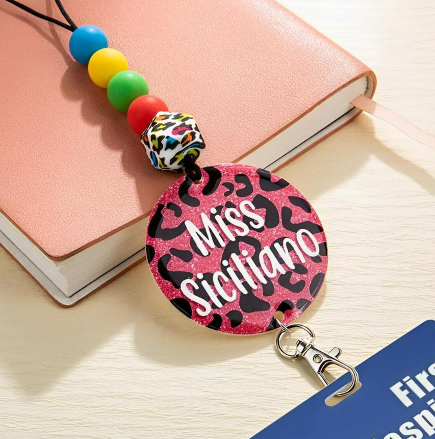 Custom Apple Teacher Beaded Lanyard Teacher Gift Personalized Name Lanyard