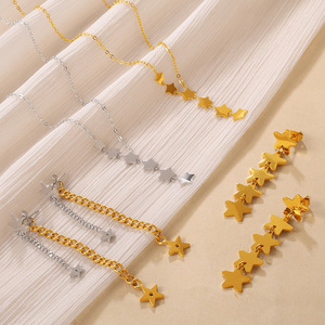 ชุดสร้อยคอจี้รูปดาวและต่างหู โลหะผสมสังกะสี เครื่องประดับสำหรับงานปาร์ตี้ของผู้หญิง สีทอง สีเงิน สไตล์มินิมอล เครื่องประดับแฟชั่น - Product Image 2