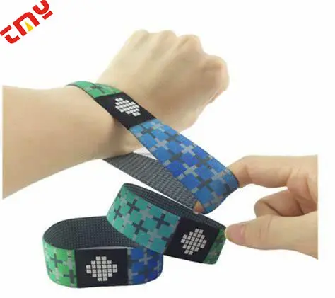 Custom Logo Herbruikbare Pols Bands Strap Smart Rfid Nfc 215 Chip Toegangscontrole Armband Rekbare Elastische Geweven Nfc Polsband