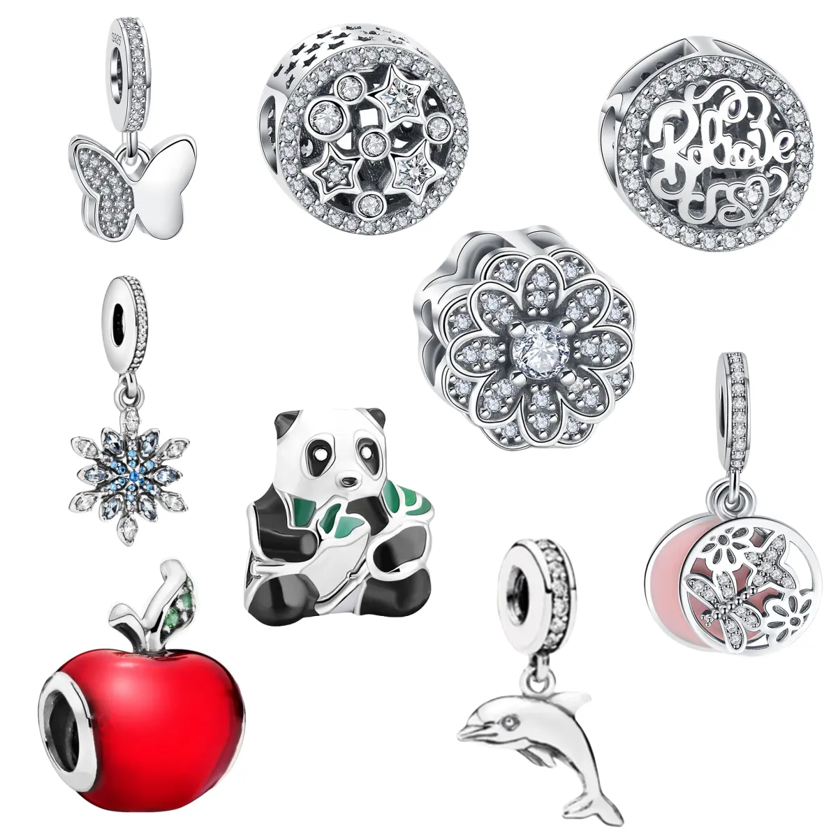 925 argent Sterling dauphin breloques Fit marque Original Bracelet bijoux pendentif étoile Panda libellule pomme bricolage perle