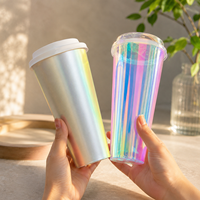 Gobelets à bulles en PP givré personnalisés avec film holographique intérieur, 12oz 16oz 24oz, vaisselle en plastique rigide