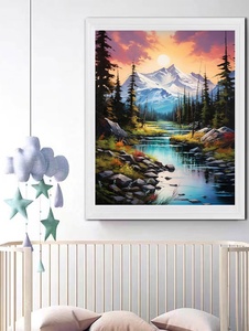 Kit de peinture par numéros, série paysage, coucher de soleil, montagne enneigée, forêt, sans cadre, pliable, peint à la main, art décoratif pour la maison - Product Image 4