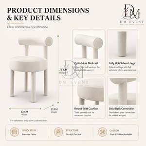 Chaise de salle à manger tubulaire courbée en acier inoxydable avec coussin blanc pour projets hôteliers et de mariage – Vente en gros de sièges - Product Image 4
