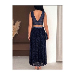 Women's Navy Blue Modest Skirt <b>Elastic</b> Waistband Flocked Tulle 100 Cm Length - Product Image 5