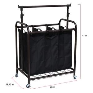 DB Oceanstar Clasificador de lavandería de bronce rodante de 3 bolsas con barra colgante ajustable - Product Image 5