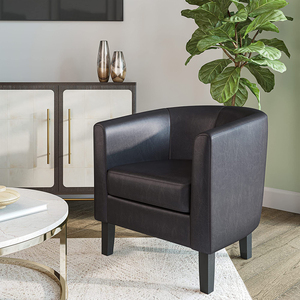 Fauteuil d'appoint en similicuir noir avec rembourrage doux et pieds robustes pour salon et chambre à coucher - Product Image 2