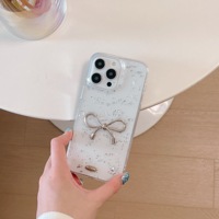 Nouvelle coque élégante transparente avec nœud 3D en résine pour iPhone 16 15 14 13 12 11 Pro Max, étui de téléphone scintillant avec diamants pour iPhone 16 Plus