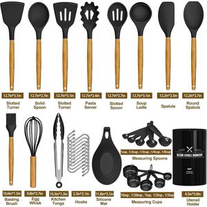 33-Piece Silicone Cooking Utensils <b>Set</b> with Wooden Handles and Holder Heat Resistant Dishwasher Safe - Product Image 4