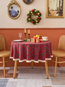 <span class=keywords><strong>Mantel</strong></span> <span class=keywords><strong>Redondo</strong></span> Pequeño a Cuadros Rojos, de Poliéster, Resistente al Agua, para Mesa de Comedor, para Uso Navideño en el Hogar - Product Image 3