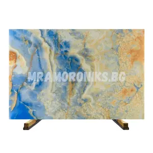 Blauwe Onyx Stenen Natuurlijke Transparante Marmeren Stenen Platen Tegels Voor Hotel Villa Decoratie Gepolijst Onyx Marmeren Vloer Wandpanelen