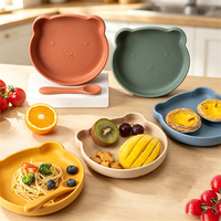 Assiette pour enfants en forme d'ours personnalisable avec ventouse en silicone, non toxique, réutilisable, facile à nettoyer, portable, pour usage domestique