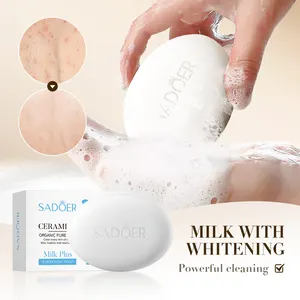 Sadoer สบู่100% นมแพะทำมือ, สบู่อาบน้ำทำความสะอาดผิวหน้าสบู่อาบน้ำไวท์เทนนิ่ง
