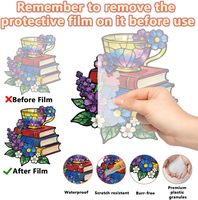 Ornement suspendu floral 2D en acrylique imprimé UV et gravé au laser, style verre teinté, en forme de livre et tasse à thé, attrape-soleil empilable pour rétroviseur de voiture