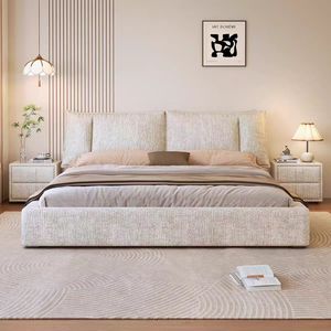 Gaya Italia beruang hitam kain Chenille lembut Master kamar tidur dengan rangka kayu dengan kasur dan penyimpanan - Product Image 1
