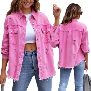 2024 <span class=keywords><strong>Veste</strong></span> en <span class=keywords><strong>jean</strong></span> décontractée à manches longues pour femmes avec poches - Product Image 2