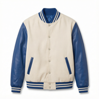 Blouson universitaire bicolore OEM pour femme en peau de mouton, manches côtelées originales, boutons-pression, streetwear d'hiver, coupe-vent bleu