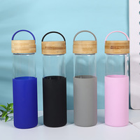 Bouteille d'eau en verre borosilicate de 17 oz avec couvercle en silicone et couvercle en bambou anti-fuite, bouteille d'eau pour l'extérieur, bouteille d'eau pour la salle de sport