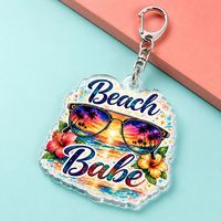 Porte-clés personnalisé en acrylique – Charme de sac de plage « Beach Babe » Coucher de soleil tropical – Cadeau personnalisé – Accessoire de vacances transparent – Vente en gros