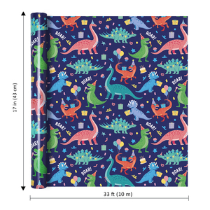 Papel de Regalo con Diseño de Dinosaurios Coloridos, Reverso Ecológico, para Niños, Tema Jurásico, Rollo de Embalaje para Regalos de Cumpleaños - Product Image 6