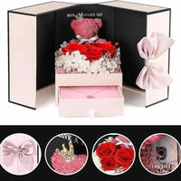 Dubbele deur roze lint teddybeer roos sieradendoos Valentijnsdag geconserveerde bloemen cadeau voor romantische momenten
