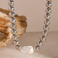 Nouvelle mode Chunky bijoux en acier inoxydable argent perlé chaîne baroque naturel collier de perles d'eau douce pour les femmes
