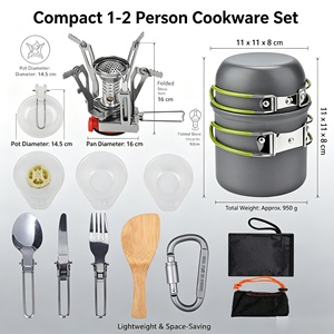 <span class=keywords><strong>Set</strong></span> di Pentole da Campeggio Compatto e Portatile per 1-2 Persone, Kit da Cucina per Picnic all'Aperto con Fornello Pieghevole, <span class=keywords><strong>Set</strong></span> di Stoviglie e Borsa - Product Image 2