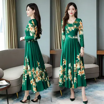 2022 Wholesale In Stock Summer Long Dress Women Floral Print Boho Dress Short Sleeve Ladies Casual Dresses Vestidos