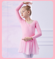 Vestido de tutú de ballet Rosa clásico para niñas, Ropa de baile de entrenamiento de puesta en escena de algodón con leotardo para niños pequeños