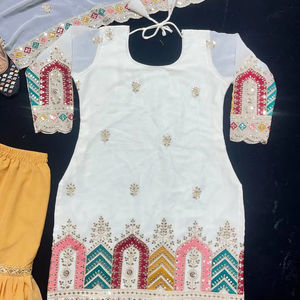 À la mode Bollywood 5mm séquence travail broderie haut Sharara Palazzo Dupatta indien nouveau Design lourd Faux Georgette indien - Product Image 3