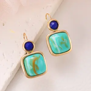 DAIHE2024 Summer New Minimalist Geometric Square Turquoise Earrings For Women's Accessories Bohemian Vacation Style Earrings
