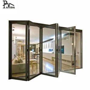 New Style Balcony Terrace Horizontal Design Aluminum Accordion Sliding Folding Bifold Bi-Fold Doors